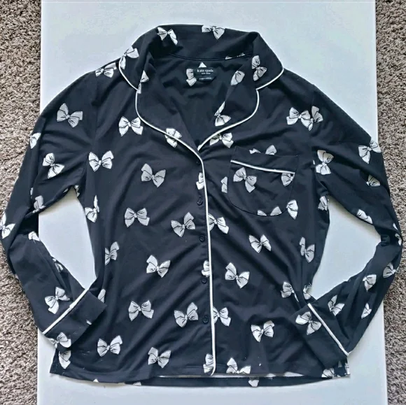 Kate Spade Bow Pajama Set Womens Small Black White 2-piece Bows Pants Top #42 - Picture 3 of 11